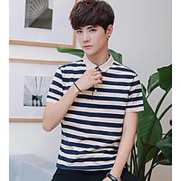 Men\'s Daily Simple Polo, Striped Shirt Collar Short Sleeve Cotton