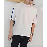 Men\'s Going out Casual/Daily Simple Street chic Spring Summer T-shirt, Solid Patchwork Round Neck Short Sleeve Cotton Thin