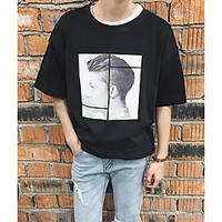 Men\'s Going out Simple Street chic Spring Summer T-shirt, Print Round Neck Short Sleeve Cotton Thin