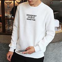 Men\'s Plus Size Casual/Daily Sports Going out Simple Sweatshirt Letter Oversized Round Neck Fleece Lining Stretchy Cotton