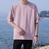 Men\'s Going out Casual/Daily Simple Spring Summer T-shirt, Solid Patchwork Round Neck Short Sleeve Cotton Thin