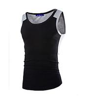 mens casualdaily simple tank top color block round neck sleeveless cot ...