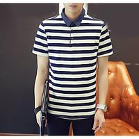 Men\'s Casual/Daily Simple T-shirt, Striped Square Neck Short Sleeve Cotton