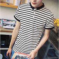 Men\'s Casual/Daily Simple T-shirt, Striped Square Neck Short Sleeve Cotton