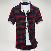 Men\'s Casual/Daily Work Vintage Simple Summer Fall ShirtPlaid Shirt Collar Short Sleeve Cotton Acrylic Medium 916685