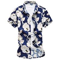 Men\'s Summer Chinese Style Floral Print Casual Slim Fit Short Sleeve Shirt Plus Size 7XL/ Cotton /Polyester/Work/Big Size