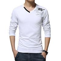 Men\'s Fashion Patchwork V Neck Print Long Sleeve Slim Fit Casual T Shirt/Cotton /Spandex Medium/Plus Size/ Casual/Daily Simple