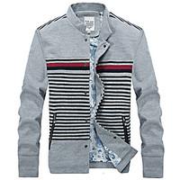 Men\'s Casual/Daily Vintage Simple Street chic Spring Fall Jacket, Color Block Camouflage Striped Stand Long Sleeve Regular Cotton Polyester
