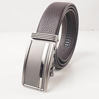 Men\'s fashion leisure coffee head layer cowhide litchi grain automatic buckle belts matte stereoscopic pattern agio with body is about 3.6 cm wide