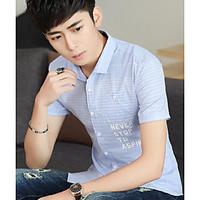 mens casualdaily simple shirt striped stand short sleeve cotton