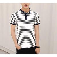 Men\'s Casual/Daily Simple T-shirt, Striped Crew Neck Short Sleeve Cotton