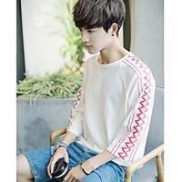 mens casualdaily simple t shirt striped round neck sleeve cotton