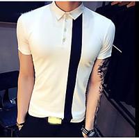 mens casualdaily simple t shirt color block stand short sleeve cotton