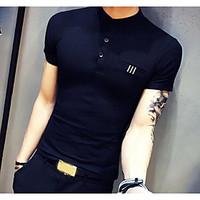 mens casualdaily simple t shirt solid stand short sleeve cotton