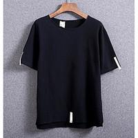 Men\'s Daily Simple T-shirt, Solid Round Neck Short Sleeve Cotton