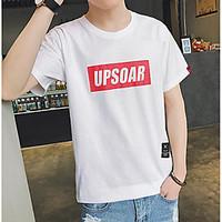 Men\'s Casual Simple Summer T-shirt, Letter Round Neck Short Sleeve Cotton