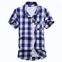Men\'s New Fashion Plaid Cotton Casual Slim Fit Short Sleeve Plus Size Shirt/ Cotton /Polyester/Work/Plus Size