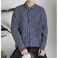 Men\'s Daily Simple Shirt, Striped Shirt Collar Long Sleeve Cotton Linen