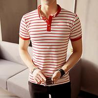 Men\'s Casual Simple Polo, Striped Shirt Collar Short Sleeve Polyester