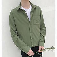 mens daily simple shirt solid shirt collar long sleeve cotton linen