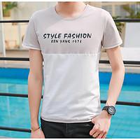 Men\'s Casual/Daily Street chic T-shirt, Color Block Letter Round Neck Short Sleeve Others