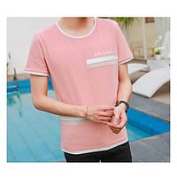 mens going out simple t shirt color block letter round neck short slee ...