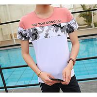 Men\'s Going out Street chic T-shirt, Color Block Camouflage Letter Round Neck Short Sleeve Others