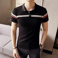 Men\'s Office/Career Casual Simple Polo, Solid Striped Shirt Collar Short Sleeve Polyester