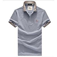 mens business casual simple summer polo pattern stand short sleeve cot ...