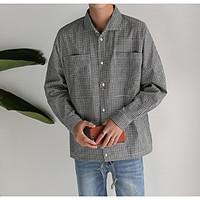 Men\'s Casual Simple Spring Shirt, Plaid/Check Shirt Collar Long Sleeve Cotton