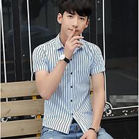 mens casualdaily work simple spring summer shirt striped classic colla ...