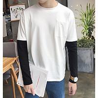 Men\'s Casual Simple Spring T-shirt, Color Block Round Neck Long Sleeve Cotton Thin