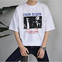Men\'s Casual Vintage Summer T-shirt, Print Round Neck Short Sleeve Cotton