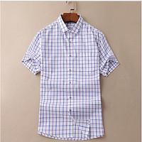 Men\'s Business Daily Simple Summer Shirt, Solid Striped Shirt Collar Short Sleeve Polyester Medium