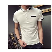 Men\'s Office/Career Simple T-shirt, Solid Stripe Shirt Collar Short Sleeve Cotton Spandex