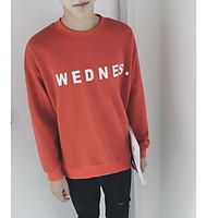 mens daily sweatshirt solid letter round neck inelastic cotton long sl ...