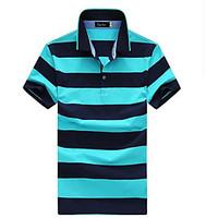 mens casual simple polo striped stand short sleeve cotton thin