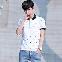 mens casual simple polo print shirt collar short sleeve polyester