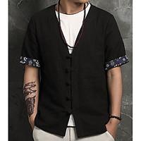 mens daily chinoiserie shirt solid v neck short sleeve cotton linen