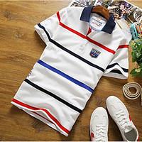 Men\'s Casual Simple Polo, Striped Shirt Collar Short Sleeve Cotton