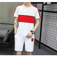 mens athletic street chic t shirt solid striped round neck short sleev ...