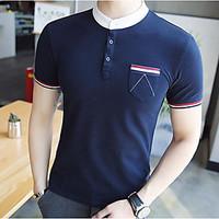 mens daily casual simple polo solid striped shirt collar short sleeve  ...