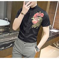 Men\'s Casual/Daily Simple Shirt, Solid Embroidered Crew Neck Short Sleeve Polyester