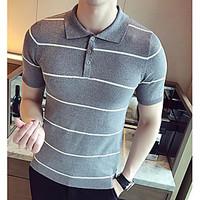 Men\'s Casual/Daily Simple T-shirt, Striped Shirt Collar Short Sleeve Cotton Thin