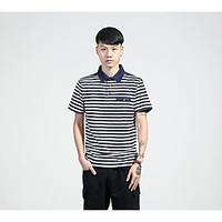 Men\'s Casual Simple Summer Polo, Striped Square Neck Short Sleeve Cotton Medium