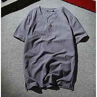 mens casualdaily simple t shirt solid v neck short sleeve linen thin