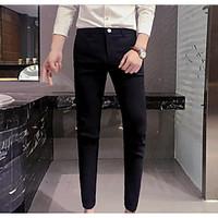 mens high rise micro elastic chinos pants simple slim solid