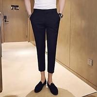 mens mid rise micro elastic business pants simple skinny solid