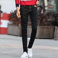 mens mid rise micro elastic skinny pants simple slim solid