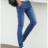 mens mid rise micro elastic skinny pants simple slim solid